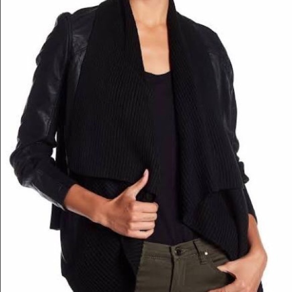Blank NYC Ribbed Faux Leather Trim Draped Jacket Black Size Small - Picture 1 of 9